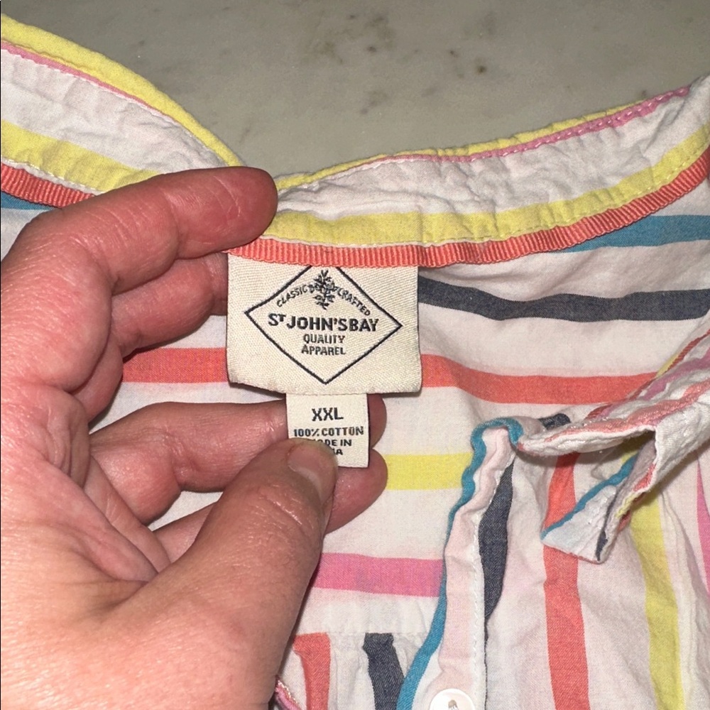 St. John's Bay Multicolor Striped Short-Sleeve Button-Down Shirt size XXL - Picture 3 of 6